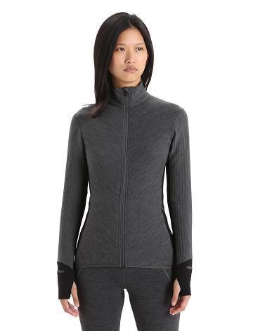 Women's Icebreaker RealFleece™ Merino Descender Long Sleeve Zip Jackets Jet Heather / Black | CA 1299JPQJ